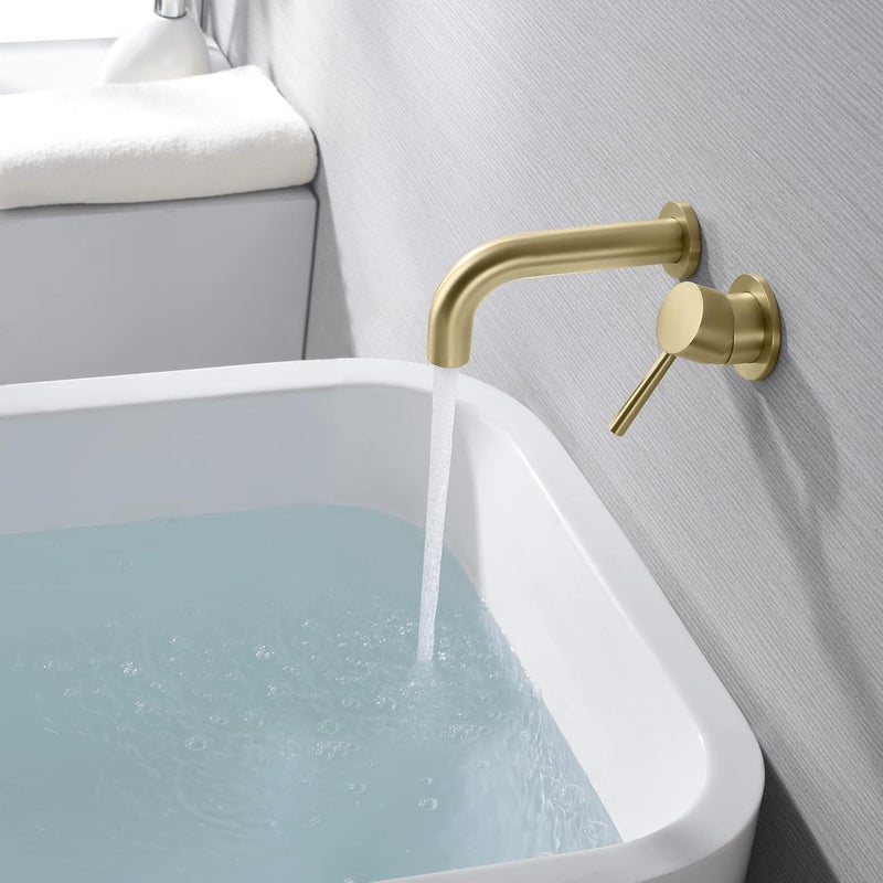 sumerain Wall Mount Bathtub Faucet Tub Filler with Valve, Brushed Gold Single Handle - Image 4